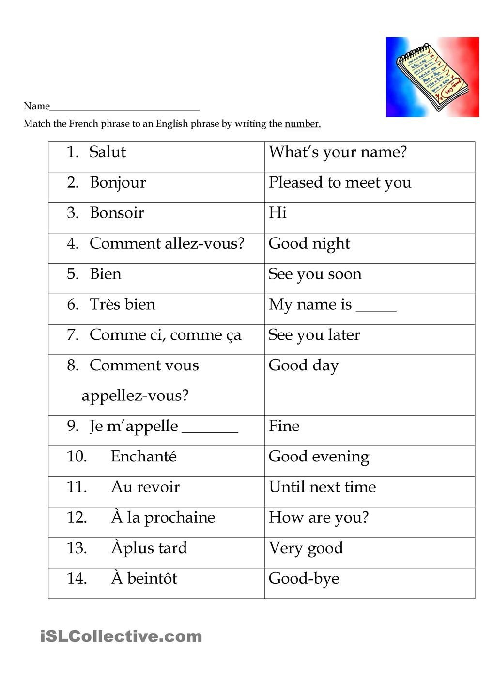 Free Printable French Worksheets For Grade Peggy Worksheets
