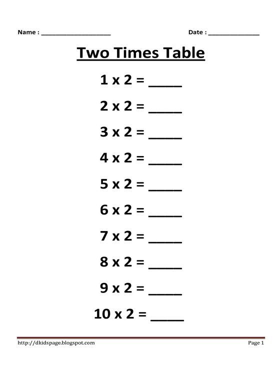 2x Table Worksheets Times Tables Worksheets 2 Times Table Worksheet 