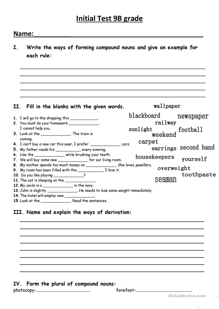 Initial Test For 9th Grade English ESL Worksheets For Distance 