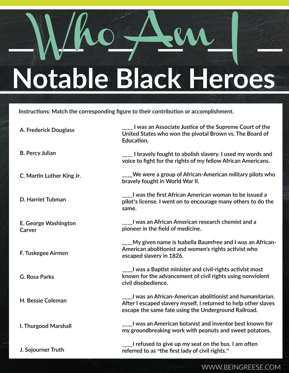Who Am I Black History Quiz Black History Month Facts Black History 