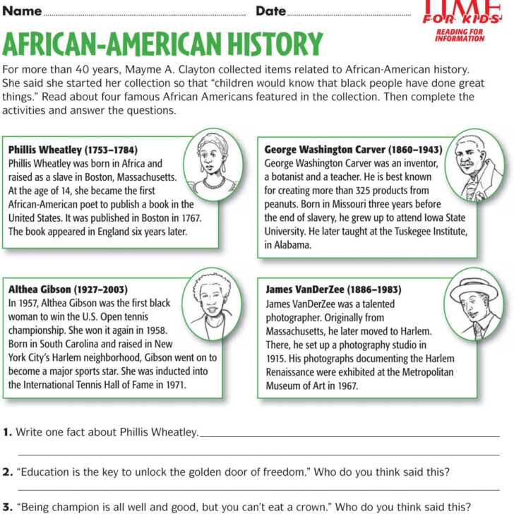 Black History Month Free Printable Worksheets