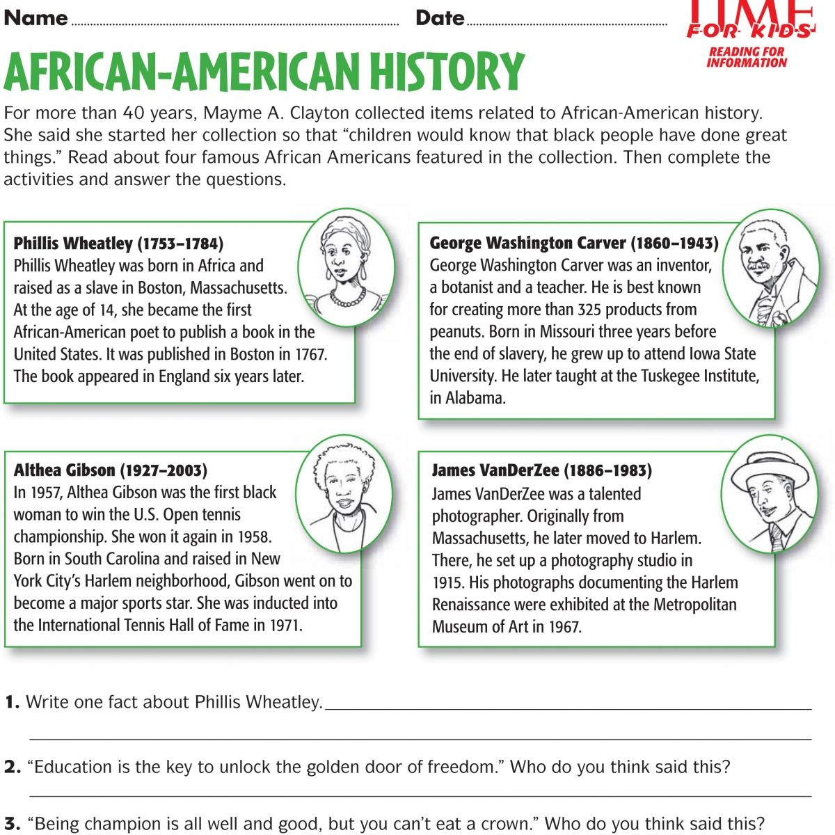 Black History Month Free Printable Worksheets Printable Worksheets