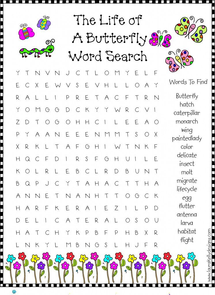 Butterfly Word Search Butterfly Words Easy Word Search For Kids 