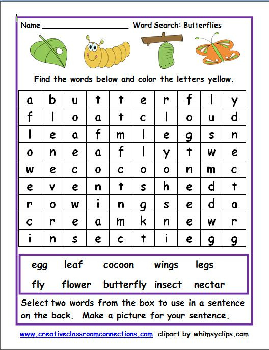 Free Worksheet For A Word Search On Butterfly Words Find More Free 