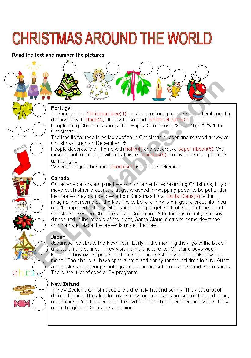 CHRISTMAS AROUND THE WORLD ESL Worksheet By S lefevre