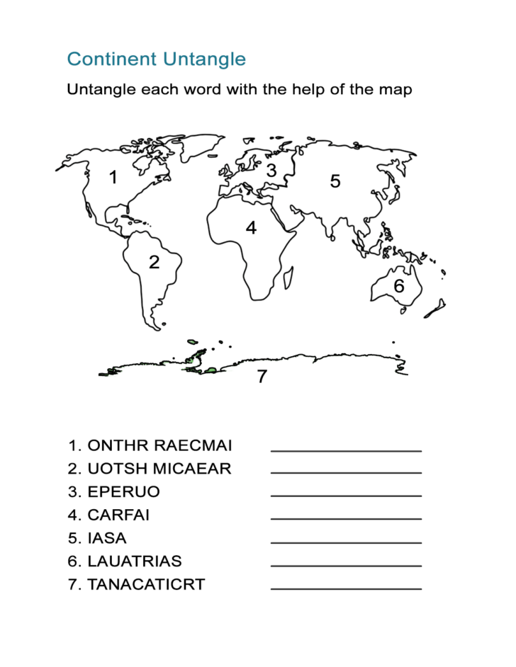 Continents Worksheet Printable