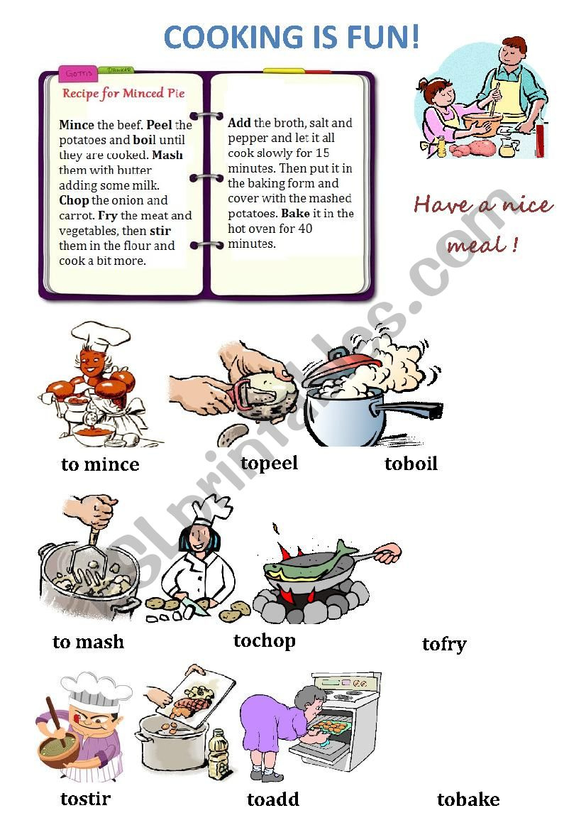 Cooking Verbs ESL Worksheet By Summeray