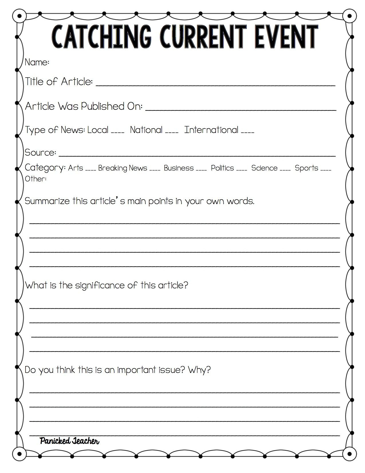 Current Events Printable Worksheet Peggy Worksheets