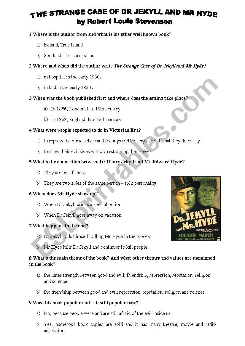 The Strange Case Of Dr Jekyll And Mr Hyde ESL Worksheet By Julia76 In 