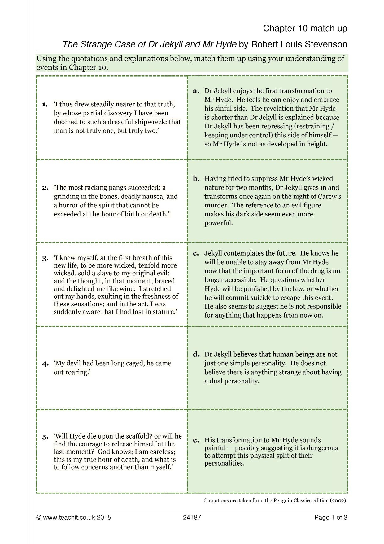 Dr Jekyll And Mr Hyde Printable Worksheets Printable Worksheets