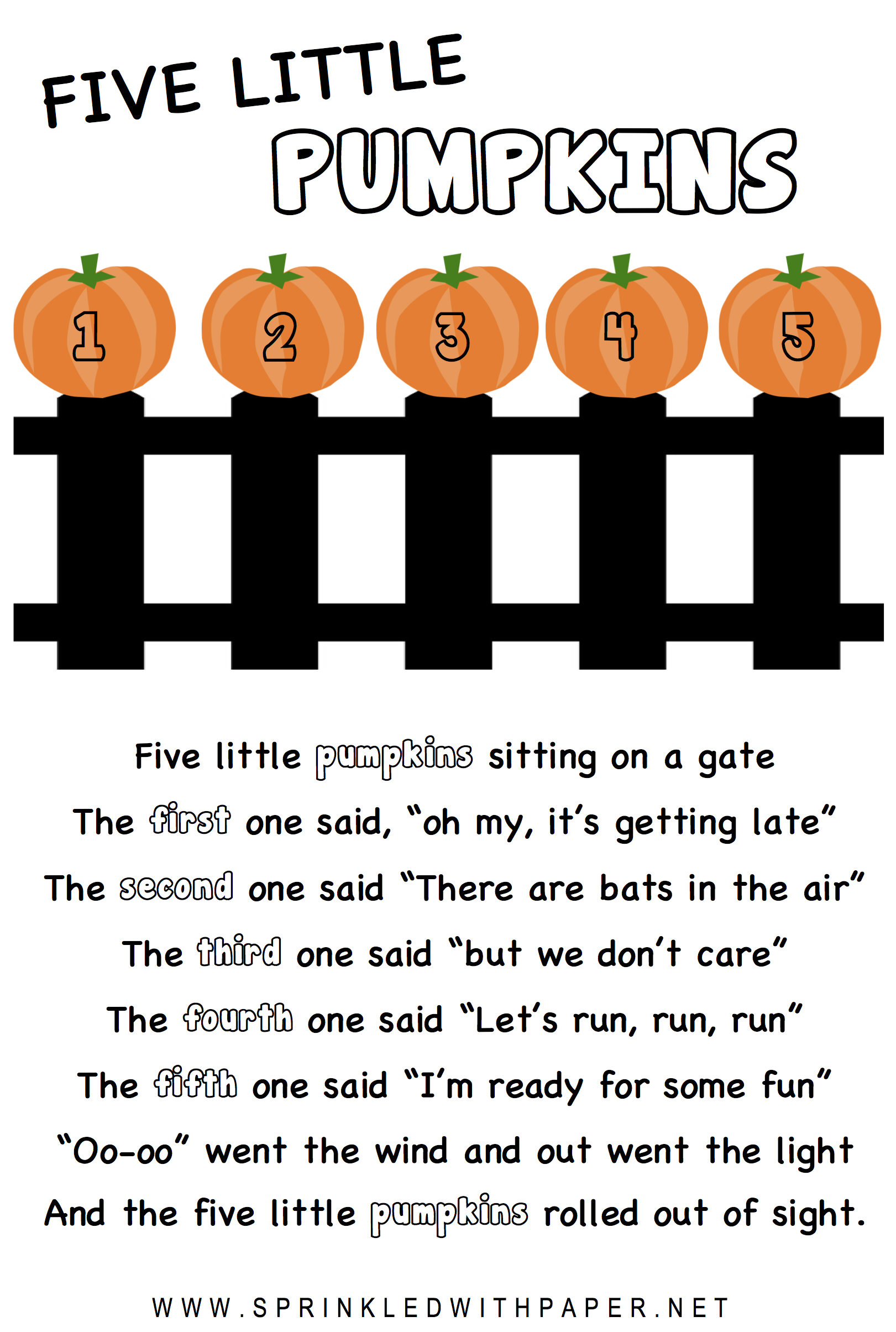 Five Little Pumpkins Printable Worksheet Peggy Worksheets