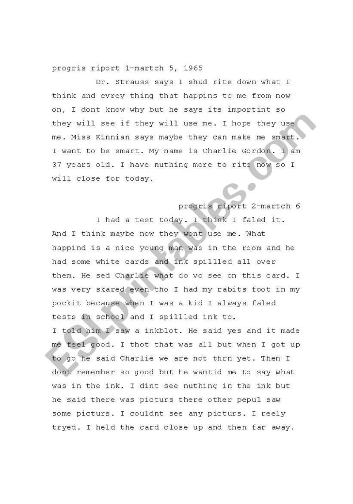 Flowers For Algernon Printable Worksheets Peggy Worksheets