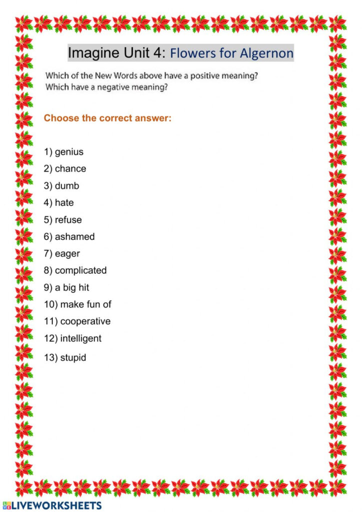 Flowers For Algernon Printable Worksheets | Peggy Worksheets
