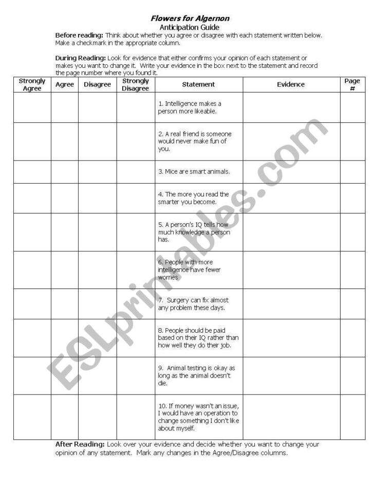 Flowers For Algernon Printable Worksheets