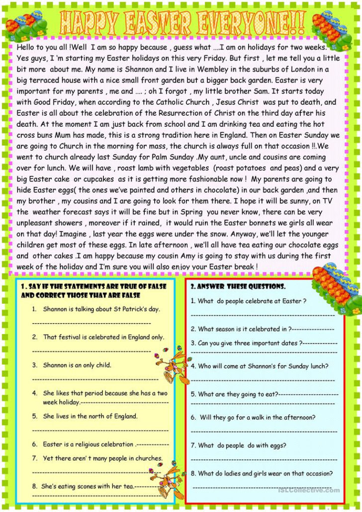 Free Printable Easter Reading Comprehension Worksheets | Peggy Worksheets