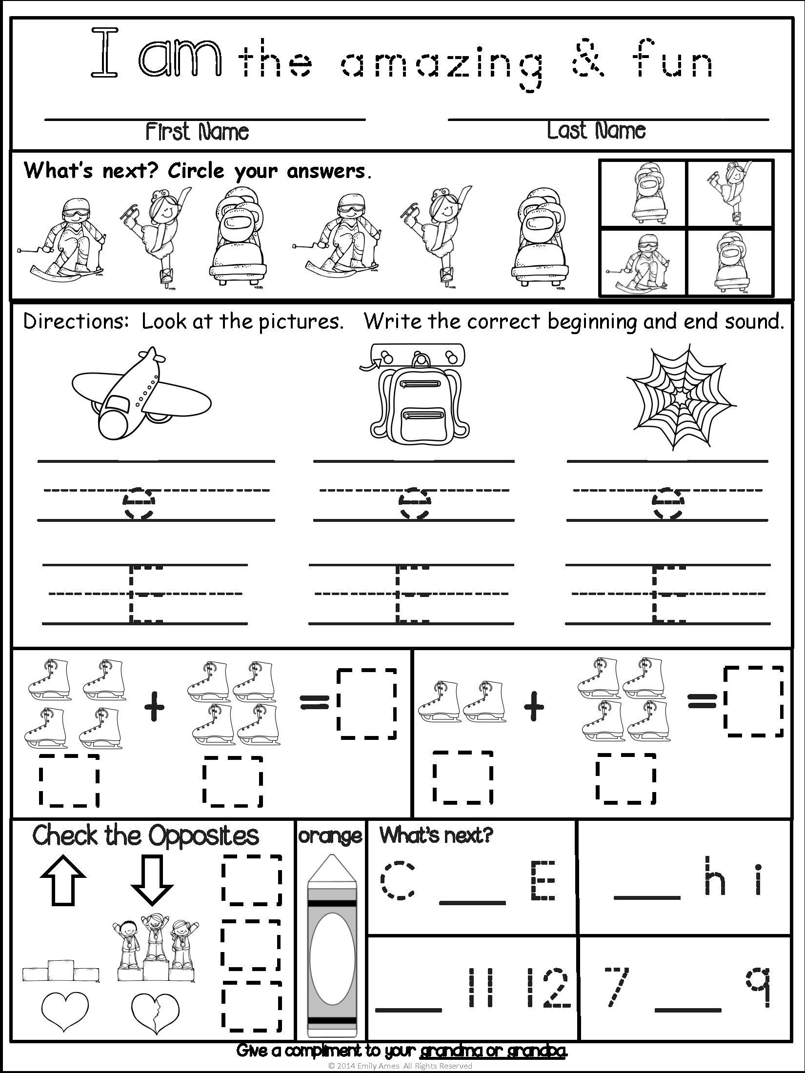 kindergarten homework printable worksheets