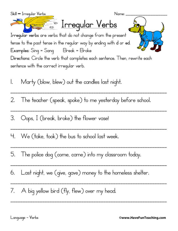 Free Printable Irregular Verb Worksheets