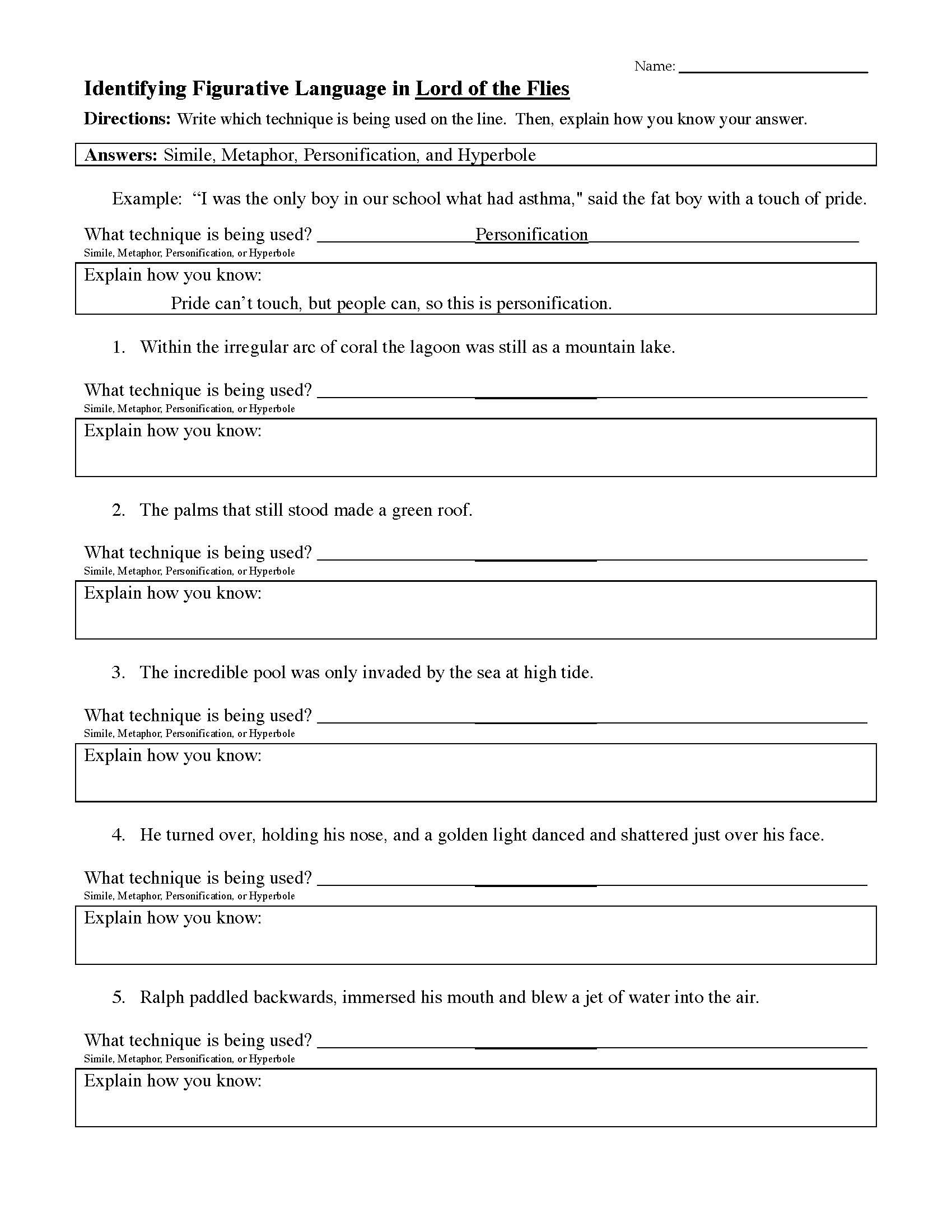 Literary Elements Worksheets High School Educational Template Design