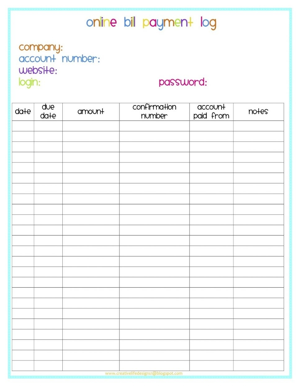 Monthly Bill Payment Blank Worksheet Calendar Inspiration Design