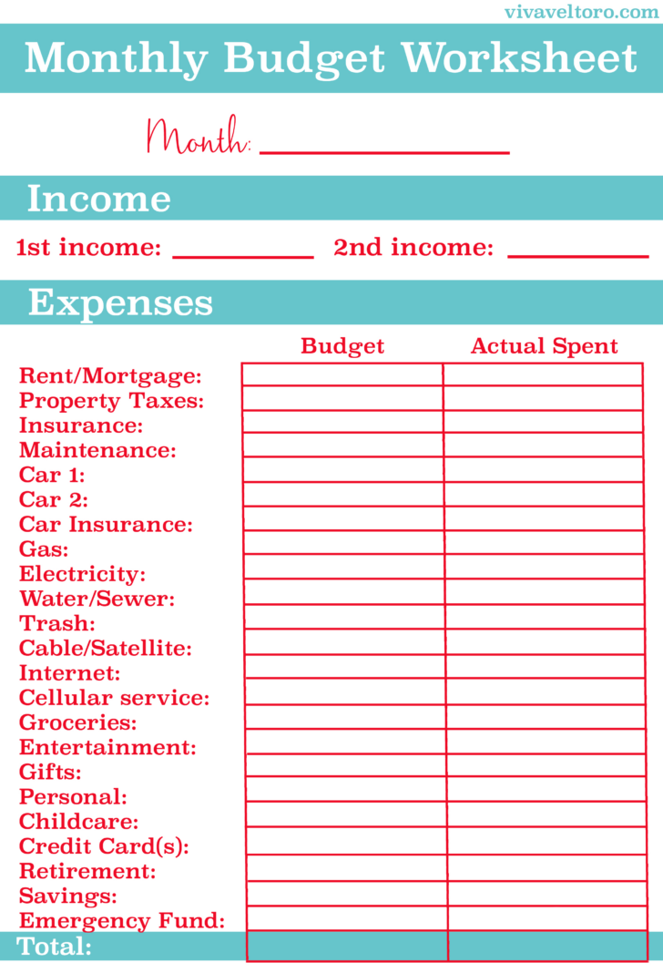 Free Printable Monthly Bills Worksheet