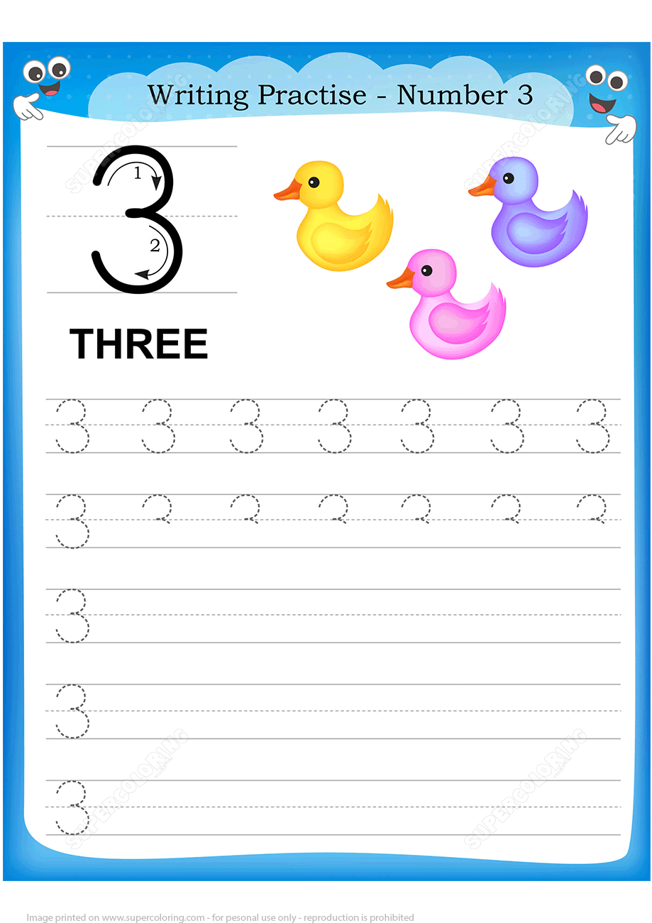 Number 3 Handwriting Practice Worksheet Free Printable Puzzle Games