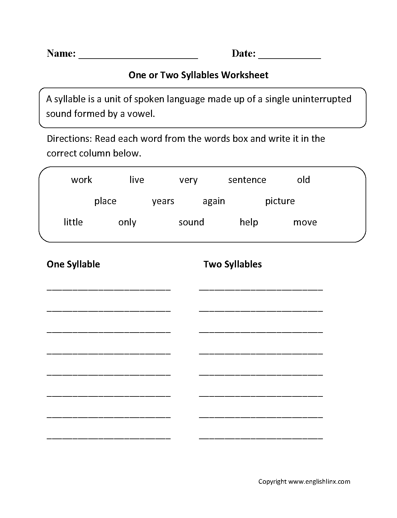 Free Printable Open And Closed Syllable Worksheets Free Printable