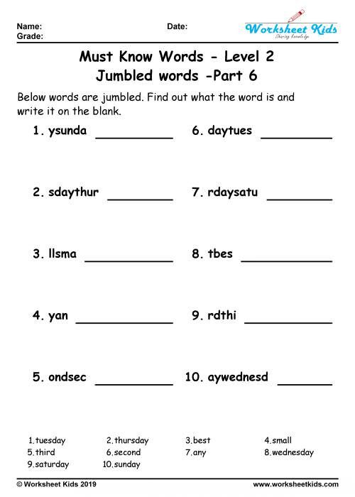 Unscramble Jumbled Words Puzzle For Grade 2 Worksheets Free Printable 