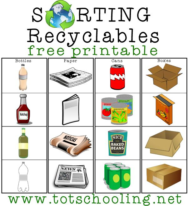 Recycling Sorting Free Printable Earth Day Activities Recycling 
