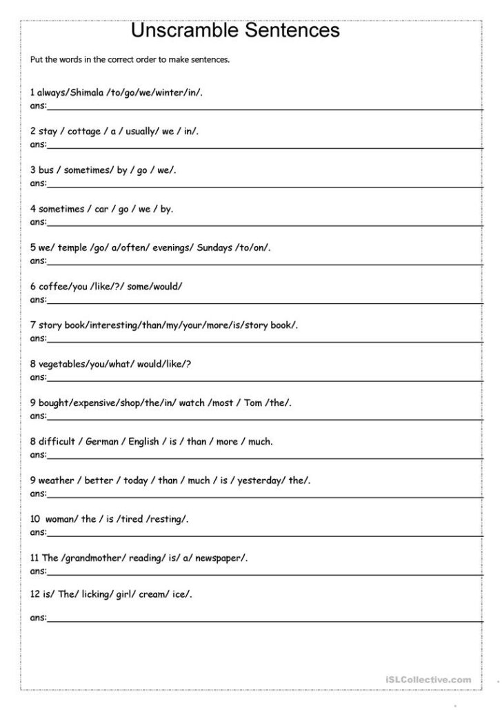 Free Printable Scrambled Sentences Worksheets