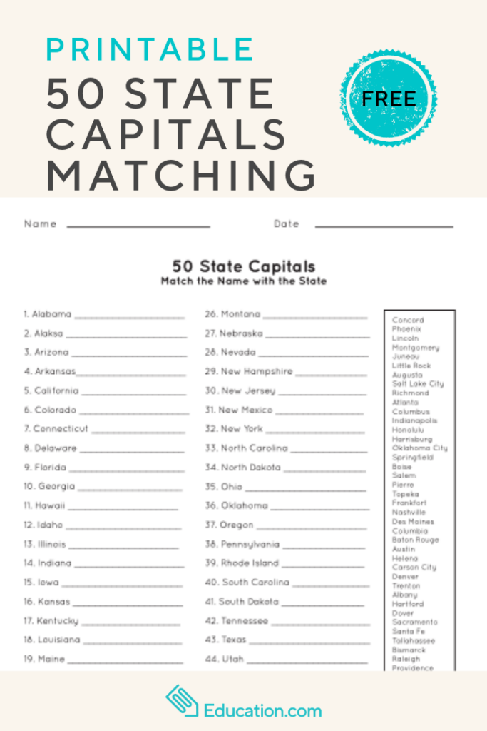Free Printable States And Capitals Worksheets | Peggy Worksheets