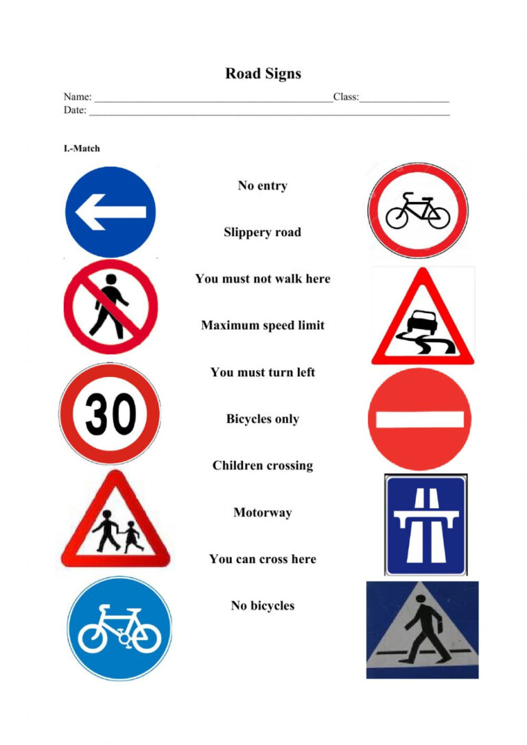Free Printable Traffic Signs Worksheets | Peggy Worksheets