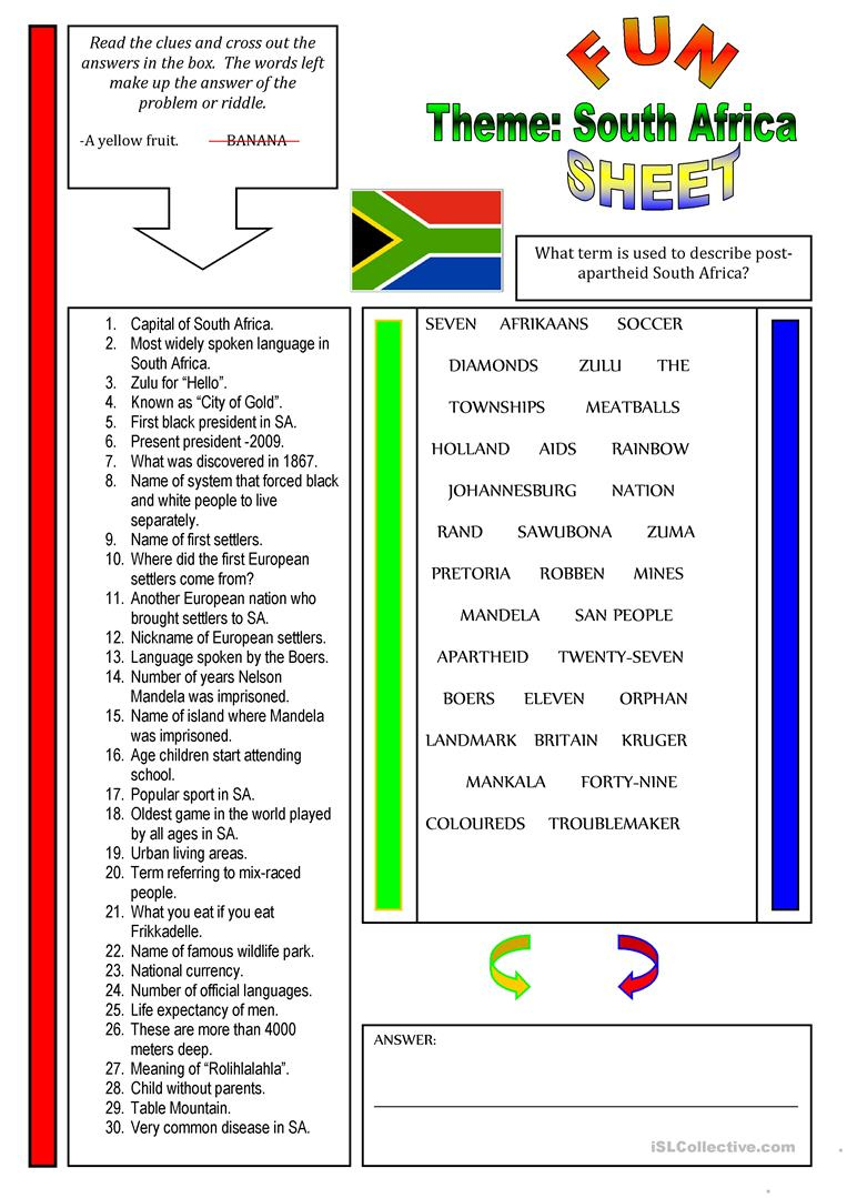 FunSheet Theme South Africa Worksheet Free ESL Printable Worksheets 