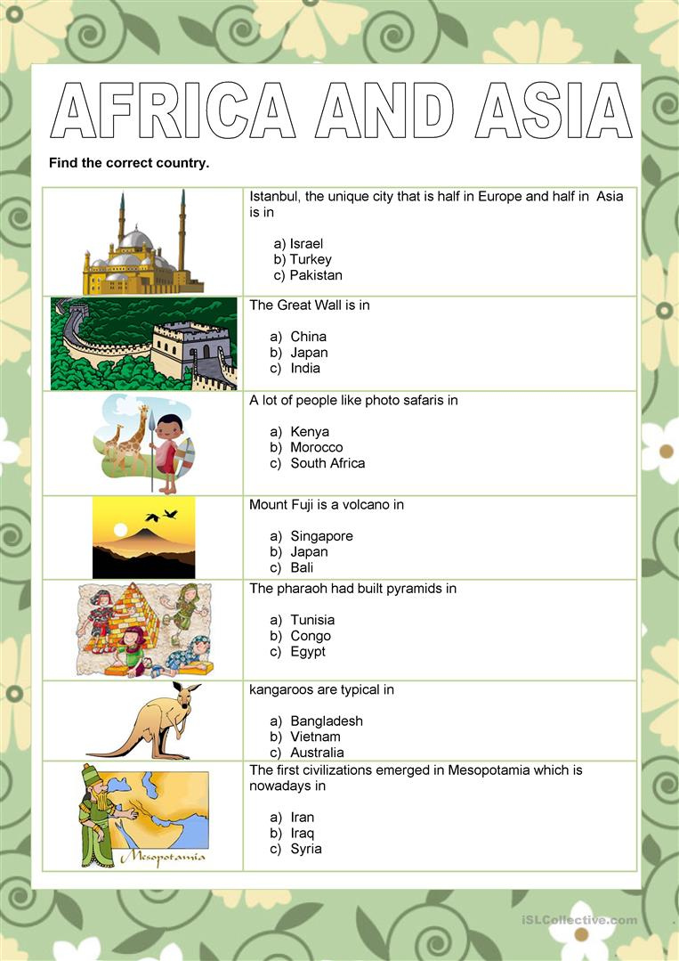 Countries Africa And Asia Worksheet Free ESL Printable Worksheets 