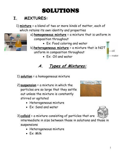 Mixtures And Solutions Worksheet Answers Solutions Teacher Notes 