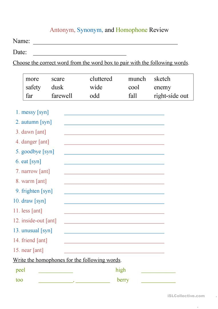 Free Printable Worksheets Synonyms Antonyms And Homonyms Printable 