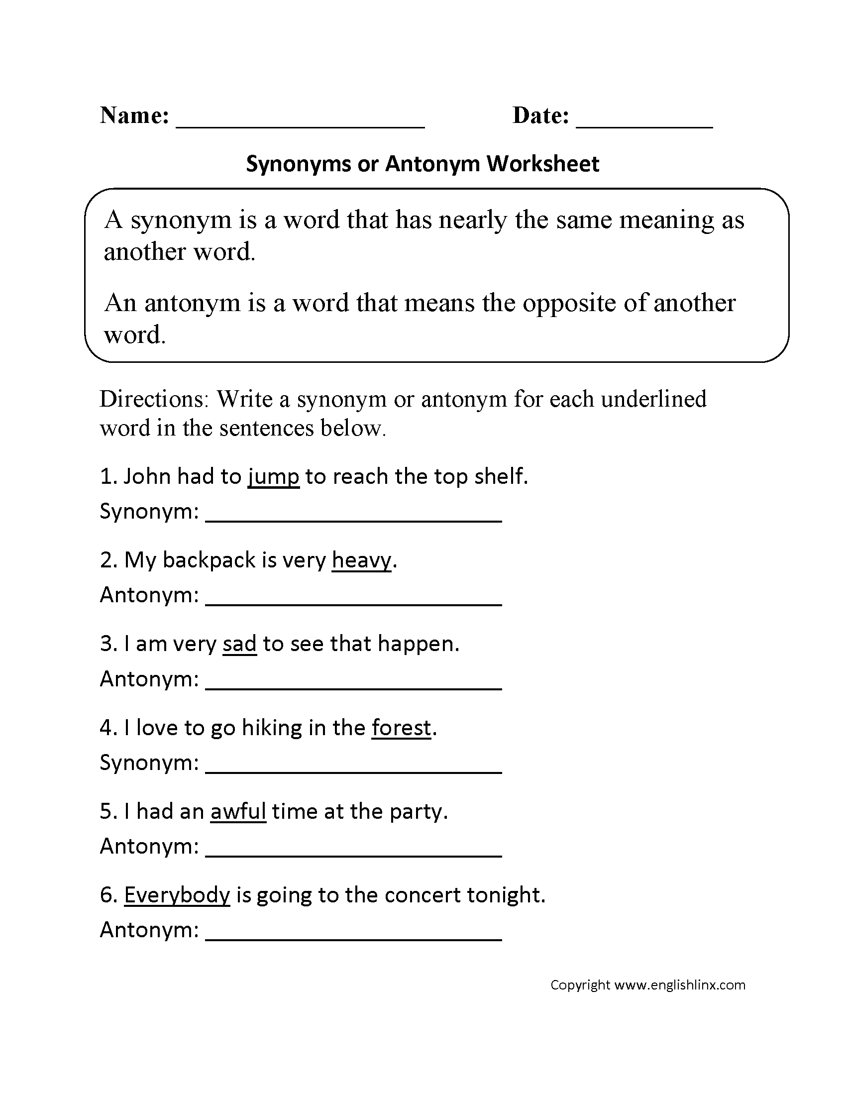 Free Printable Worksheets Synonyms Antonyms And Homonyms
