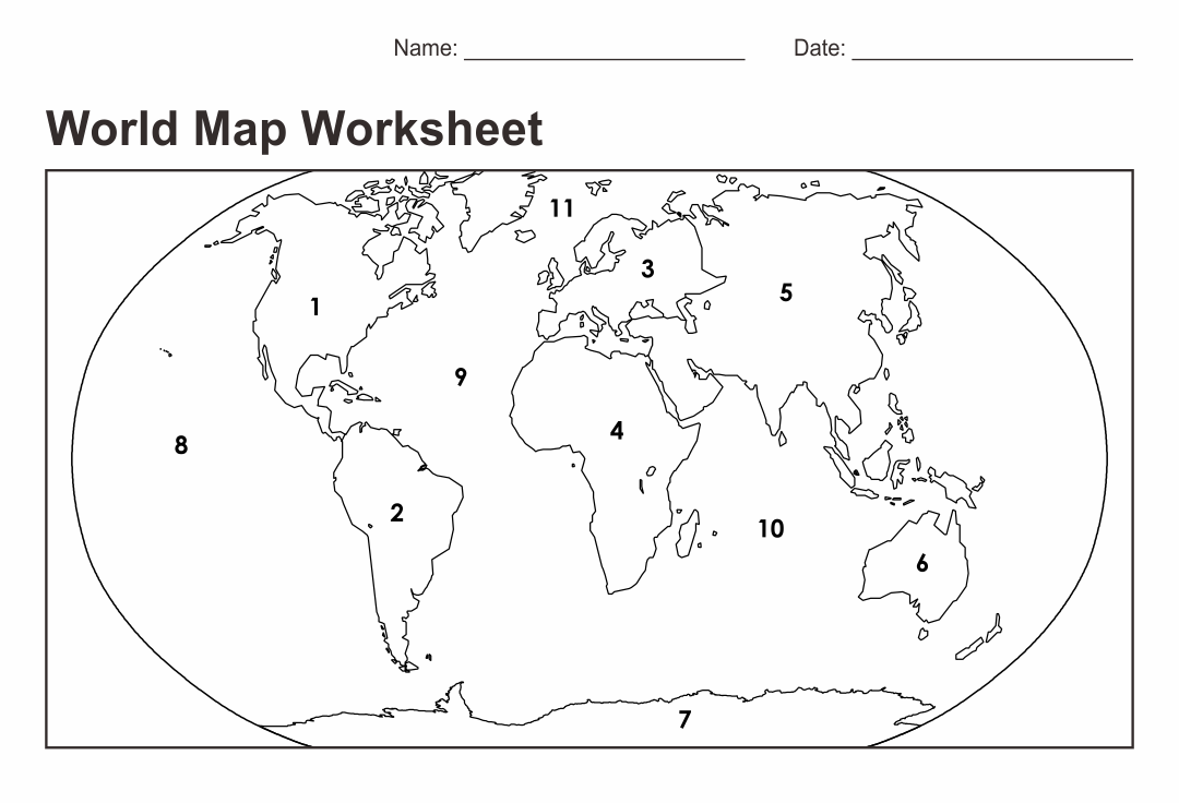 5 Best World Map Printable Worksheet Printablee
