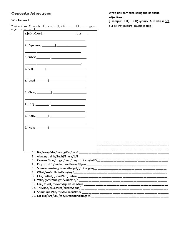 Hospitality English Worksheet 1