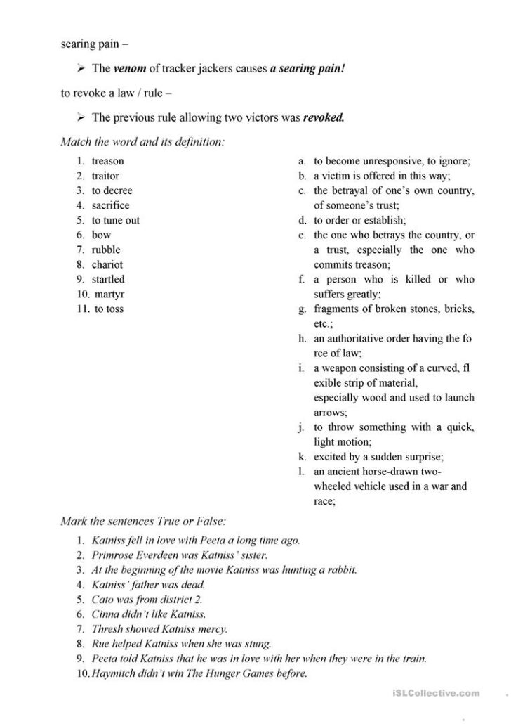 Hunger Games Free Printable Worksheets | Peggy Worksheets