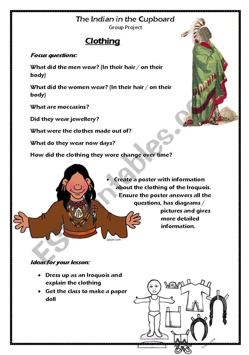 Indian In The Cupboard Free Printable Worksheets