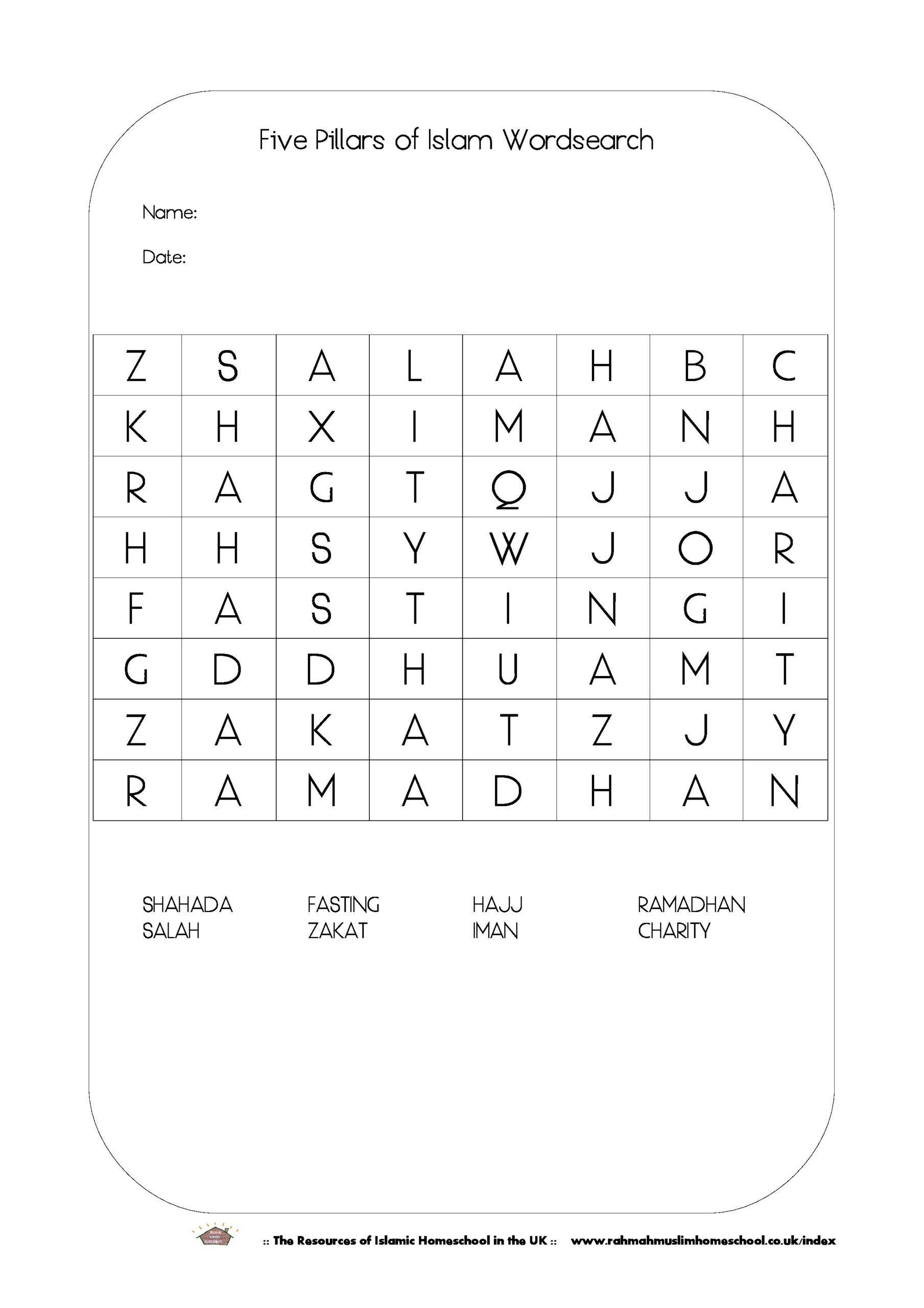 FREE Ramadhan Activities The Five Pillars Of Islam Wordsearch The 