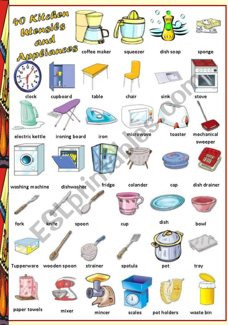 Kitchen Utensils Printable Worksheets | Peggy Worksheets