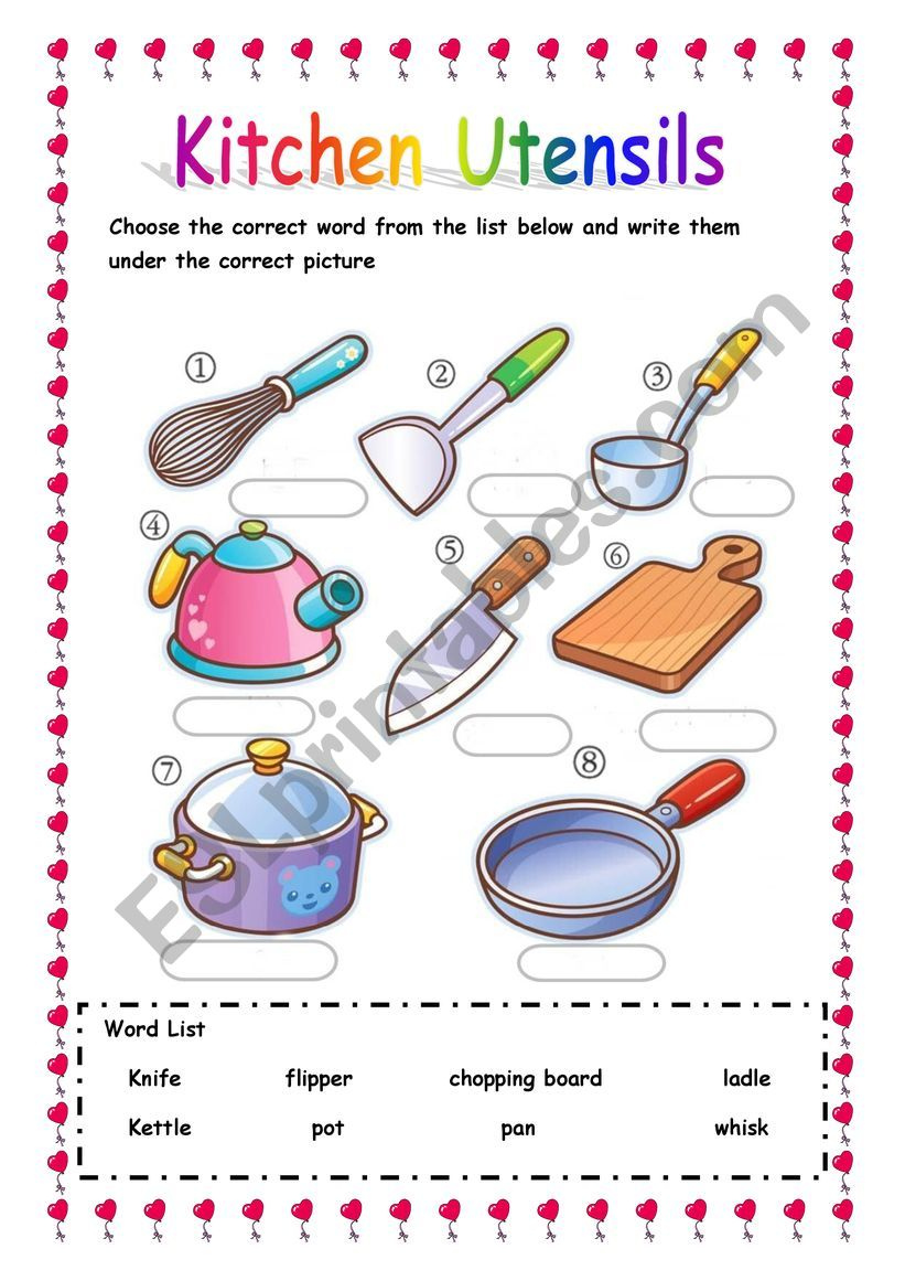 Kitchen Utensils ESL Worksheet By Kannikarc2002