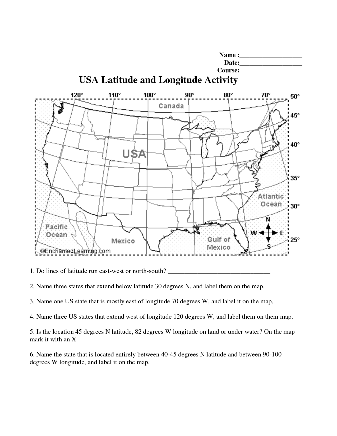 Latitude and longitude worksheet Map Worksheets Latitude And 