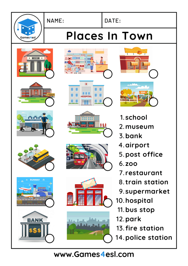 Places In Town Worksheets Printables