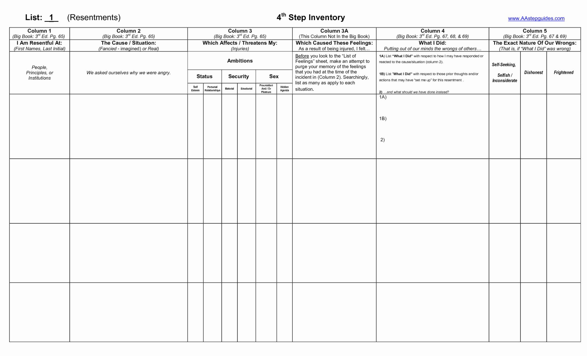 Printable Aa Step Worksheets Peggy Worksheets