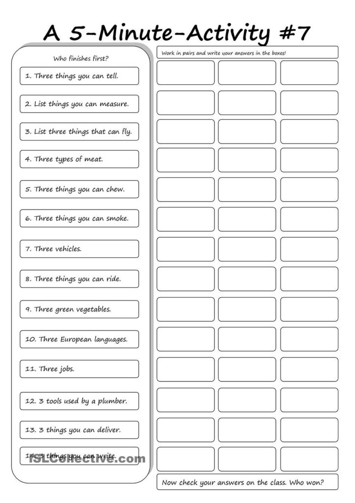 Fun 5 Minute Group Activities