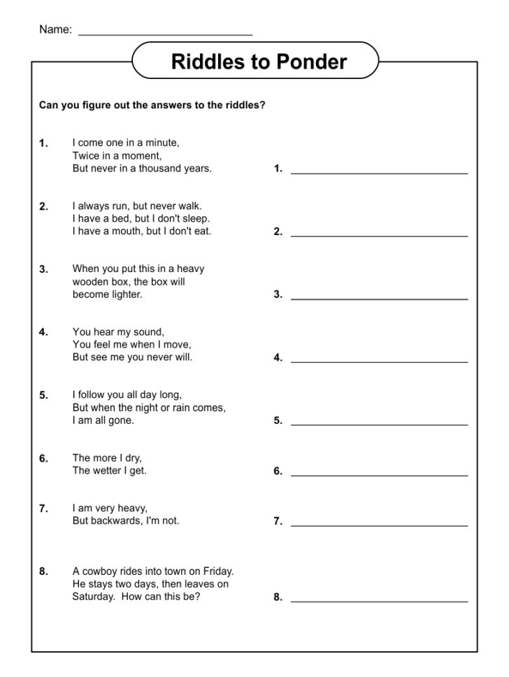 Printable Brain Teaser Worksheets For Adults