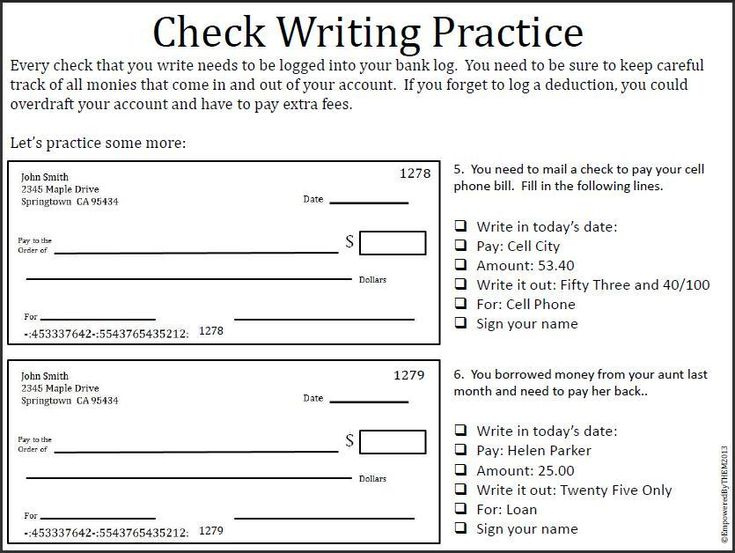 Printable Blank Checks Worksheets Life Skills Classroom Teaching My 