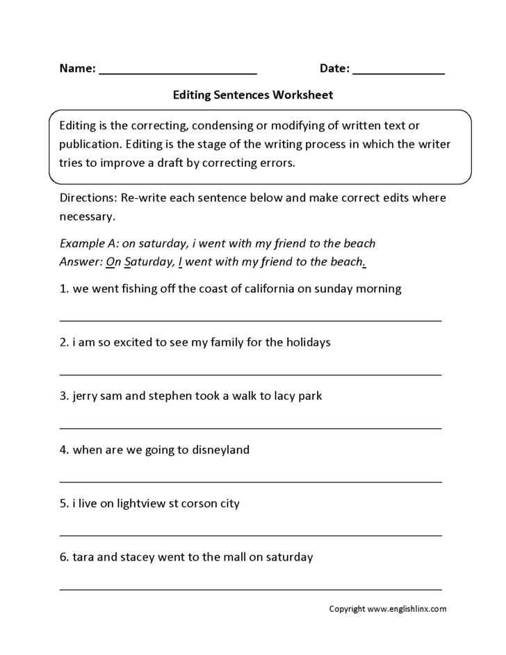 Printable Editing Worksheets